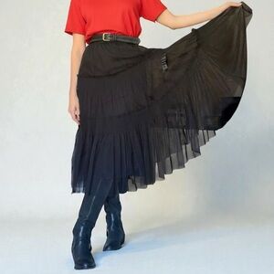 Harper Tiered Black A-Line Tulle Skirt Midi Romantic Whimsygoth SP